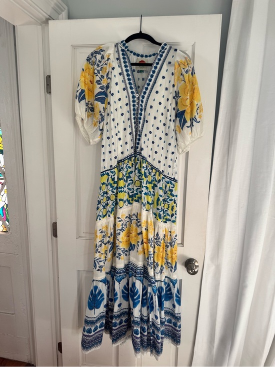 FARM Rio Dresses & Skirts - FARM Rio White Maxi Dress with Yellow & Blue Floral Print